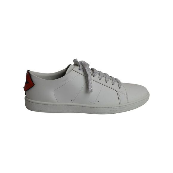 Saint Laurent Lips Classic Court Sneakers in White Leather - Picture 1 of 8